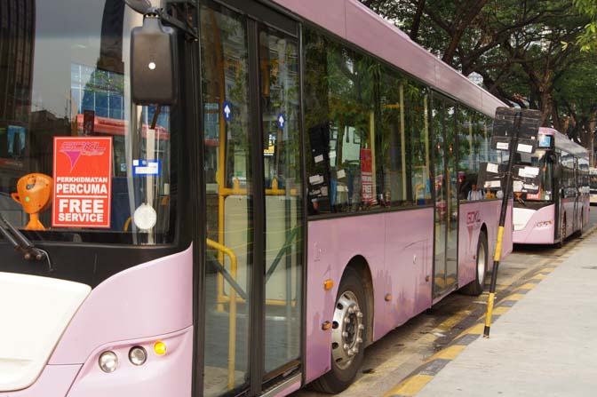 The free purple buses in Kuala Lumpur. 
