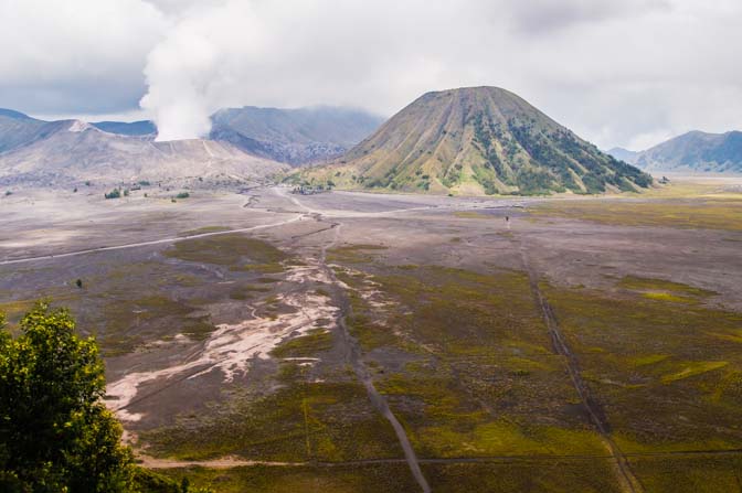 Path across the sea of sand to Mt. Bromo's opening. 