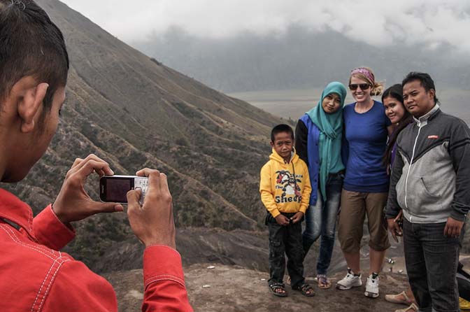 Picture with an Indonesian family on top of Mt. Bromo. 