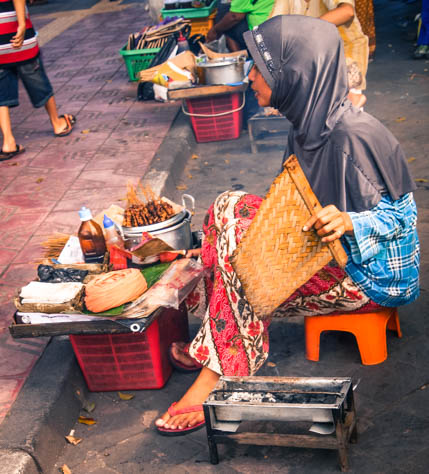 Street food being cooked in Indonesia. 