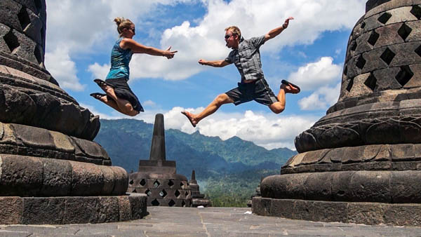 Jump shot at Borobudur, Indonesia. 