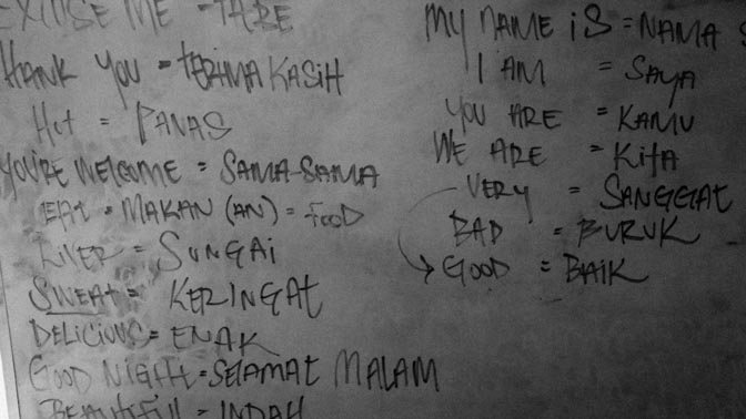 My attempt at learning and trying to remember a few Indonesian words. 